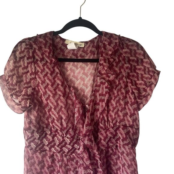 Hip To Hip Y2k‎ Large Red Pink Sheer Ruffle Button Retro Blouse - Picture 2 of 9